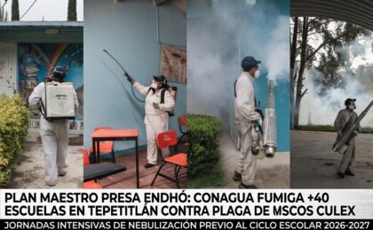 Más de 40 escuelas en Tepetitlán son fumigadas para combatir la proliferación de mosquitos antes del inicio del ciclo escolar.